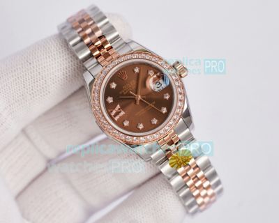 Copy Rolex Datejust Brown Dial 2-Tone Rose Gold Jubilee Bracelet 28MM